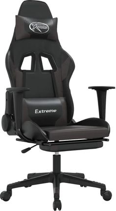 vidaXL Fotel gamingowy z podnóżkiem, czarno-szary, sztuczna skóra (3143703)
