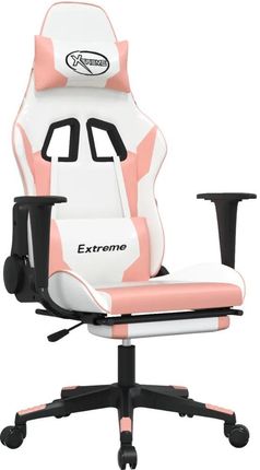 vidaXL Fotel gamingowy z podnóżkiem, biało-różowy, sztuczna skóra (3143708)