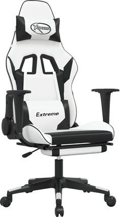 vidaXL Fotel gamingowy z podnóżkiem, biało-czarny, sztuczna skóra (3143709)