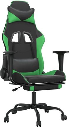 vidaXL Fotel gamingowy z podnóżkiem, czarno-zielony, sztuczna skóra (3143656)