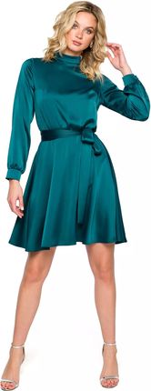 Satynowa sukienka mini ze stójką (Zielony, M)