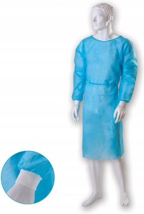Fartuch medyczny niebieski z mankietem XL, 10szt