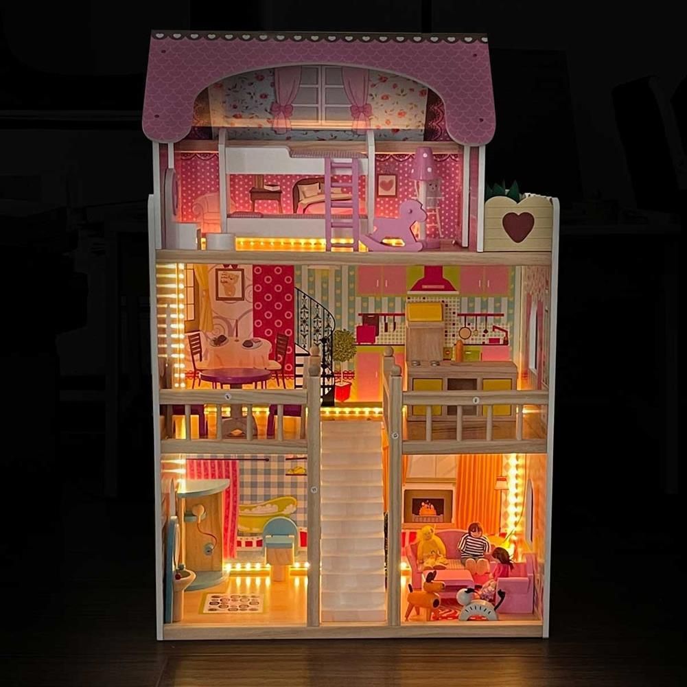 Upominkarnia Domek Dla Lalek Drewniany Led Xxxl 60X33X90Cm 3 Lalki ...