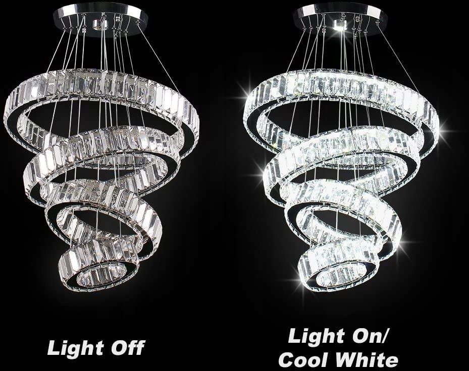 Sailun Żyrandol Kryształowy Led 4 Pierścienie Glamour - Opinie i ...