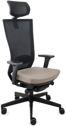 Biurowy fotel Marti BS HD z zagłówkiem, siatkowym oparciem i tapicerowanym siedziskiem. Ergonomiczne funkcje wspierające długą pracę przed komputerem.