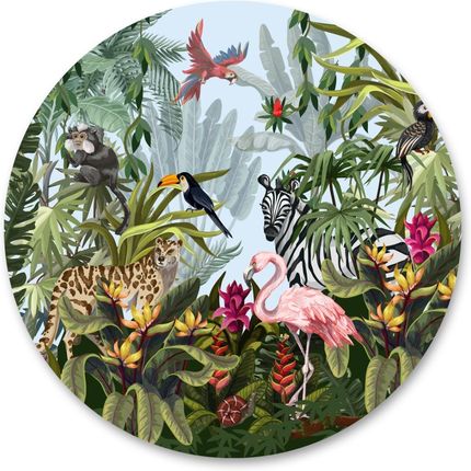 Muralo Naklejka Okrągła Dżungla Dzikie Zwierzęta 100x100