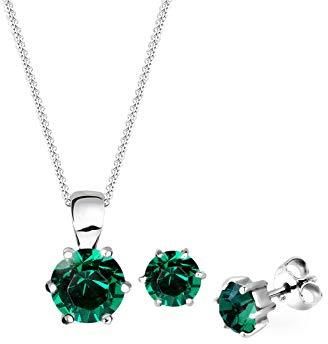 ELLI ZESTAW BIŻUTERII DAMSKIEJ BASIC EDEL ELEGANT Z ZIELONYMI KRYSZTAŁKAMI ZE SREBRA WYSOKIEJ PRÓBY 925, 45 CM, SZLIF FASETKOWY, SWAROVSKI ELEMENTS