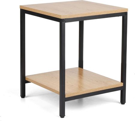 Minimalistyczny stolik Modern KJDH z drewnianymi blatami i z metalowym stelażem w kolorze czarnym