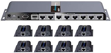 PREMIUMCORD  HDMI 1-8 SPLITTER + 8X EXTENDER ZA POMOCĄ KABLA CAT6/6A/7, Z ZASILACZEM, METALOWA OBUDOWA, ROZDZIELCZOŚĆ WIDEO FULL HD 1080P 60HZ, 3D, HD