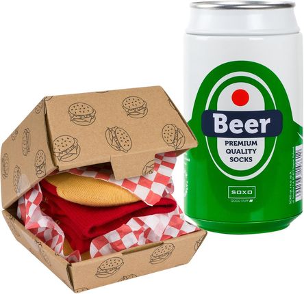 Skarpetki Męskie SOXO | Hamburger w pudełku | Piwo w puszce | śmieszny prezent dla Niego