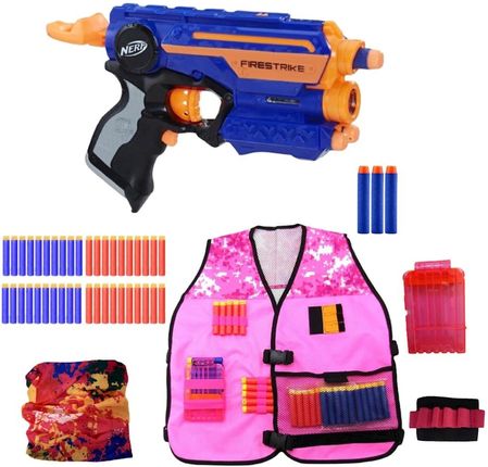 Nerf Wyrzutnia N-Strike Elite Firestrike 53378 + Różowa Kamizelka Zestaw Dla Dziewczynek Girl Power