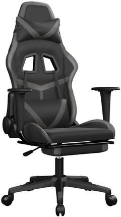vidaXL Fotel gamingowy z podnóżkiem, czarno-szary, sztuczna skóra (3143680)