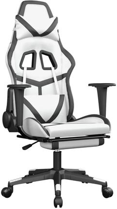 vidaXL Fotel gamingowy z podnóżkiem, biało-czarny, sztuczna skóra (3143685)