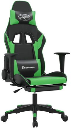 vidaXL Fotel gamingowy z podnóżkiem, czarno-zielony, sztuczna skóra (3143702)
