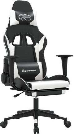 vidaXL Masujący fotel gamingowy z podnóżkiem, czarno-biały (345462)
