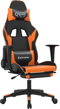 vidaXL Masujący fotel gamingowy z podnóżkiem, czarno-pomarańczowy (345463)