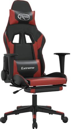 vidaXL Masujący fotel gamingowy z podnóżkiem, czarny i winna czerwień (345464)