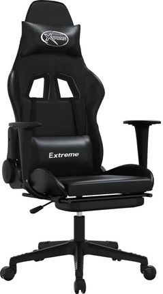 vidaXL Masujący fotel gamingowy z podnóżkiem, czarny, sztuczna skóra (345465)