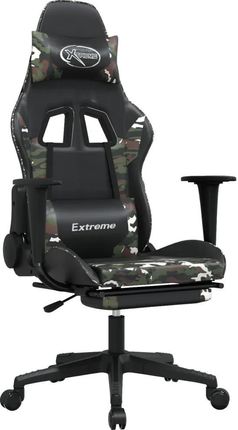 vidaXL Masujący fotel gamingowy z podnóżkiem, czarny i moro (345468)