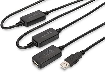 DIGITUS  AKTYWNY KABEL PRZEDŁUŻAJĄCY USB 2.0, KABEL REPEATEROWY, DŁUGOŚĆ 25 M, WTYCZKA USB A DO GNIAZDA USB A, PLUG & PLAY, ZASILANIE PRZEZ USB, CZARN