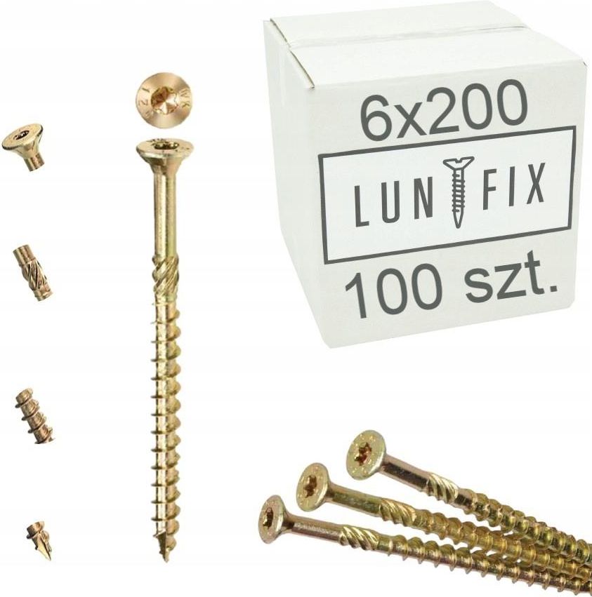 LUNFIX WKRĘTY CIESIELSKIE 6X200 ŁEB STOŻKOWY TORX 100SZT. WCS62010 ...
