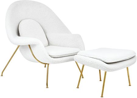Fotel COZY TEDDY biały z podnóżkiem / HIT Instagrama