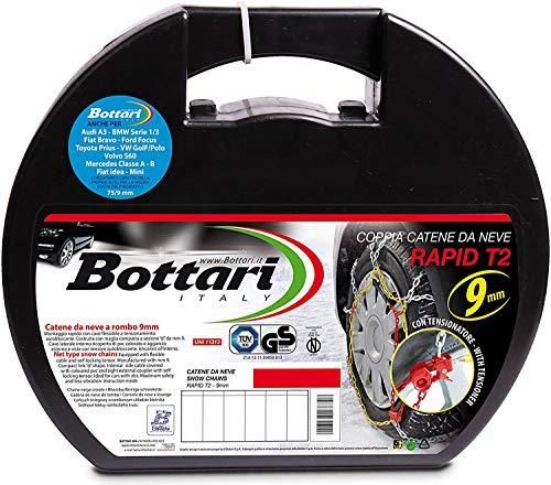 Bottari Catene da Neve Rapid T2, Catene Car 9mm, Catene Neve Omologate TUV e GS Onorm, Taglia 140, per R15 - R17 (Misure per Pneumatici Dettagliate all'Interno
