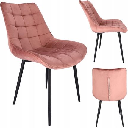 Jumi Krzesło Pikowane Welur Tapicerowane Glamour Różowe Misty