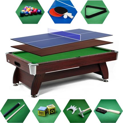 Hop-Sport Stół Bilardowy Spływowy Vip Extra 9 Ft Wiśnia Zielony Z Nakładką Ping-Pong Blat (VE1872)