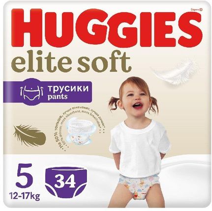 Kimberly-Clark Huggies Elite Soft Pants Mega Pieluchomajtki Rozmiar 5 34Szt (12-17 Kg)