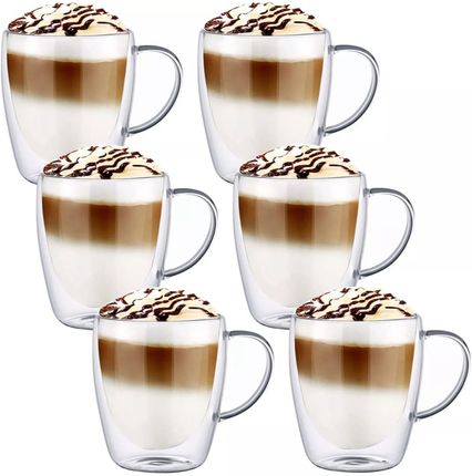Szklanki termiczne z uchem Renza 300 ml do kawy latte komplet 6 szt MGHOME
