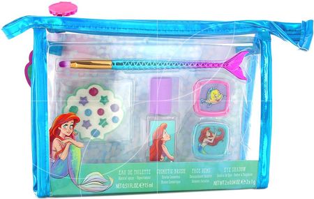 Disney Mermaid Set Woda Toaletowa 15Ml + Cosmetic Brush Face Gems Eye Shadow 2X1G Toiletry Bag