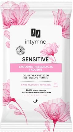 AA Sensitive Delikatne Chusteczki do Higieny Intymnej 15 Sztuk