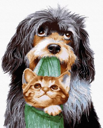 Zestaw Obraz Malowanie Po Numerach Pies Kot 40x50
