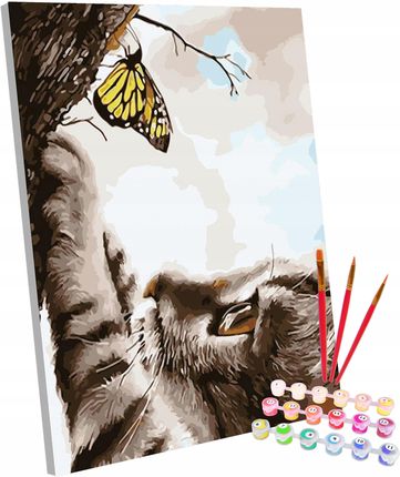 Zestaw Obraz Malowanie Po Numerach Kot Motyl 40x50