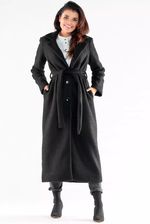 Klasyczny długi płaszcz damski o zbitej fakturze (Czarny, XL)