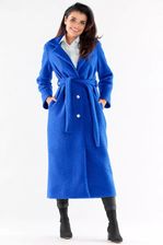 Klasyczny długi płaszcz damski o zbitej fakturze (Niebieski, S)