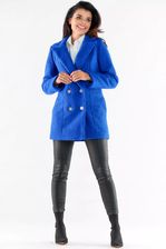 Dwurzędowy krótki płaszcz damski z kołnierzem (Niebieski, XL)