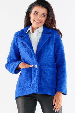 Krótki płaszcz damski zapinany na guzik (Niebieski, XL)