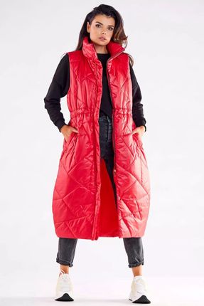 Długa kamizelka damska z pikowaniem (Czerwony, L/XL)