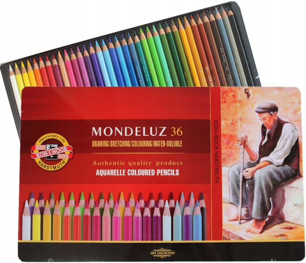 Koh-I-Noor Mondeluz - 36 Matite Acquerellabili In Scatola Metallica - Colori Vivaci