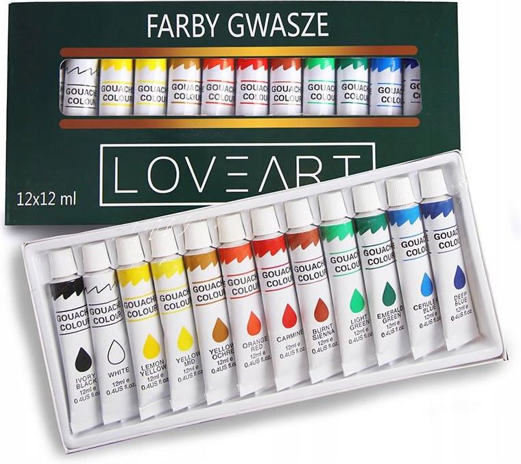 Pebeo Gouache Paint Set - Assorted Colors 12x12ml Tubes - Opaque Water-Based Paint For Artists & Beginners