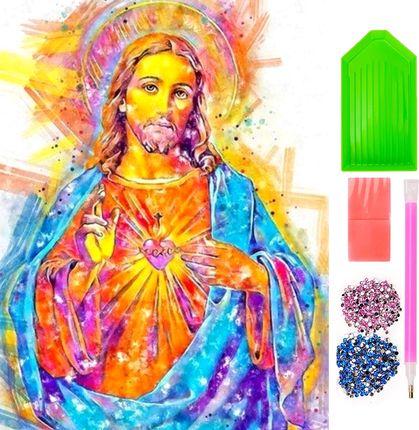 Haft Diamentowy Kolorowy Jezus Serce Zestaw 5D