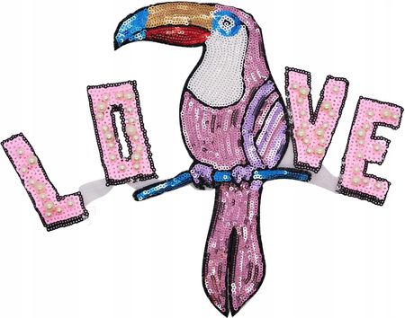 Love Papuga cekiny perełki Duża naszywka