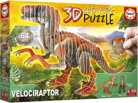 Educa Puzzle 3D Dinozaury Welociraptor 64El.