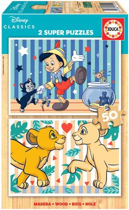 Disney Educa Puzzle 2W1 Pinokio Król Lew Drewniane