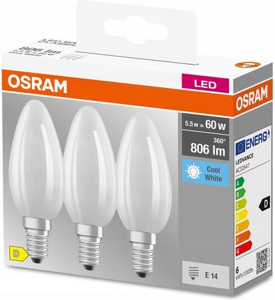 Osram 3X Żarówka Led E14 5,5W = 60W 4000K Filament (BASEDOŻYRANDOLIŚWIECZKA)