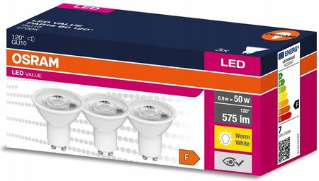 Osram 3X Żarówka Led Gu10 6,9W = 50W 2700K 120° (OSRVALU7523HALOGENLEDCIEPŁABARWA)