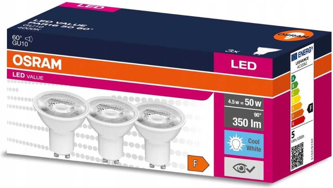 Osram 3x Żarówka Led Gu10 4 5w 50w 350lm 4000k 60