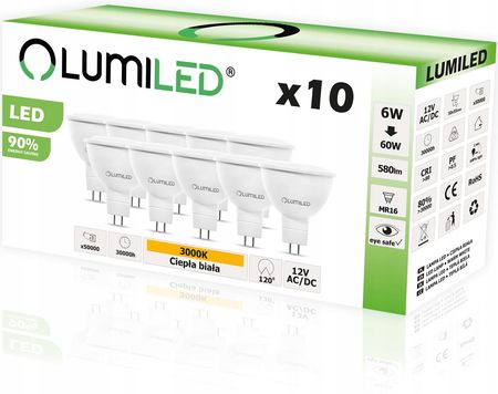 Lumiled 10 X Żarówka Led Halogen Mr16 6W 12V Ac/Dc (715021HALOGENLEDCIEPŁABARWAGU53)